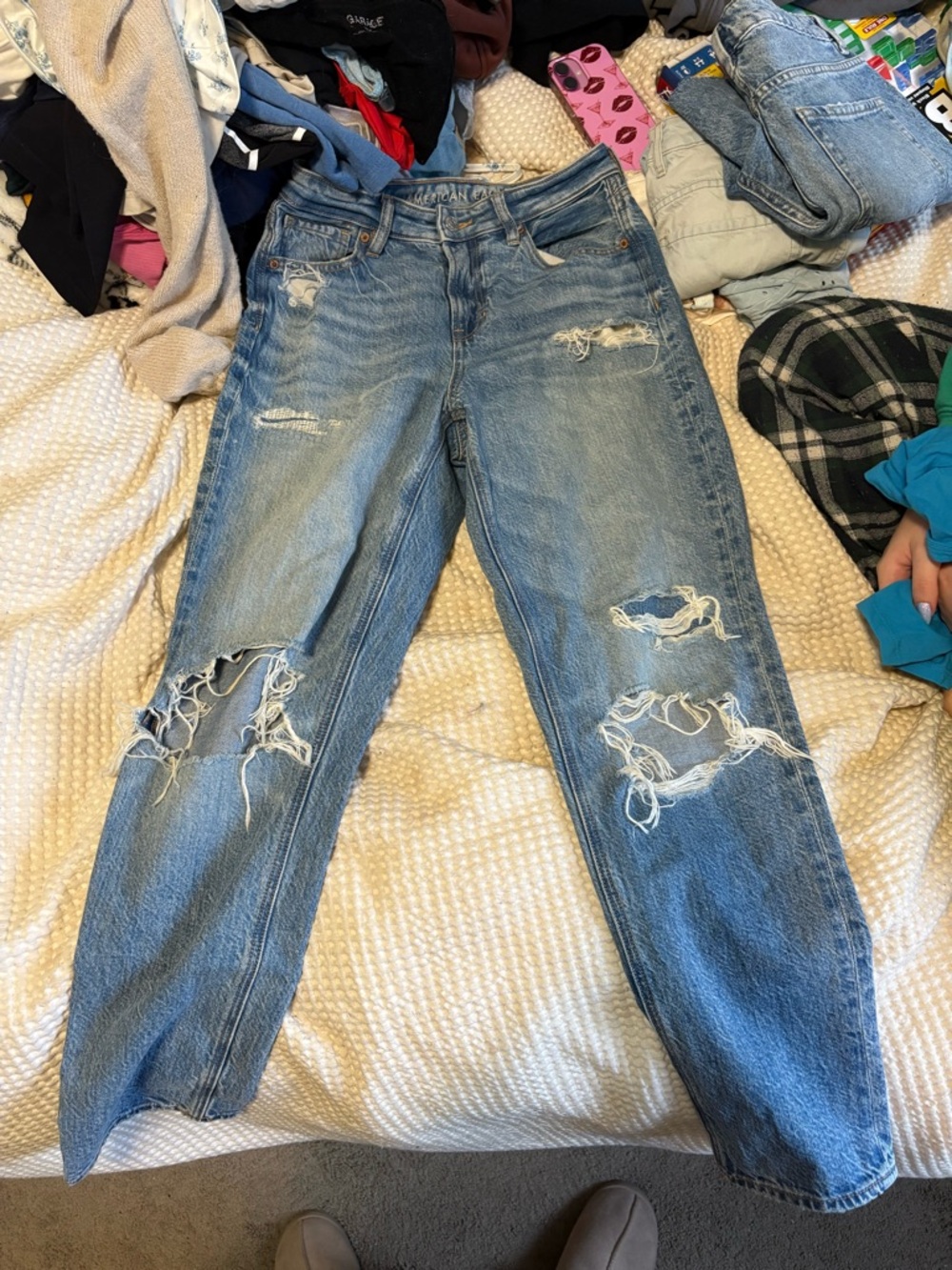 American Eagle Outfitters Light Wash Distressed Boyfriend Jeans